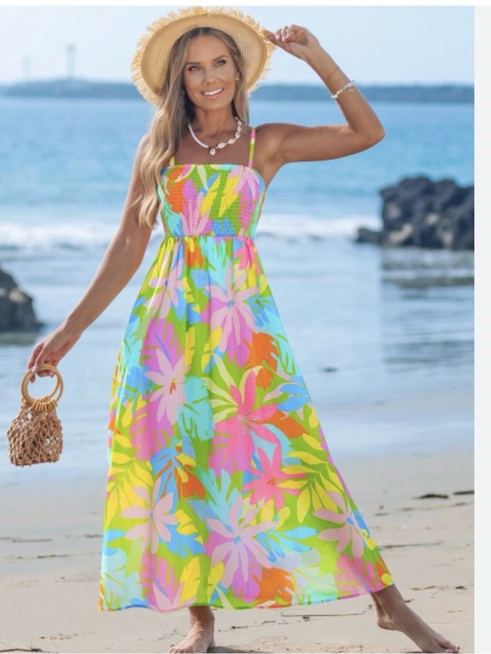 Floral Smocked Midi Dress in Bright Multicolor